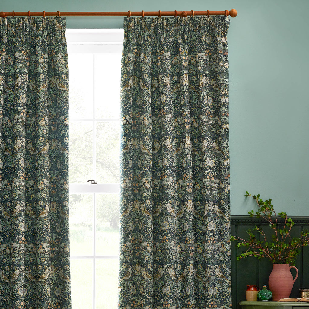 Strawberry Thief Jacquard Floral Pencil Pleat Curtains