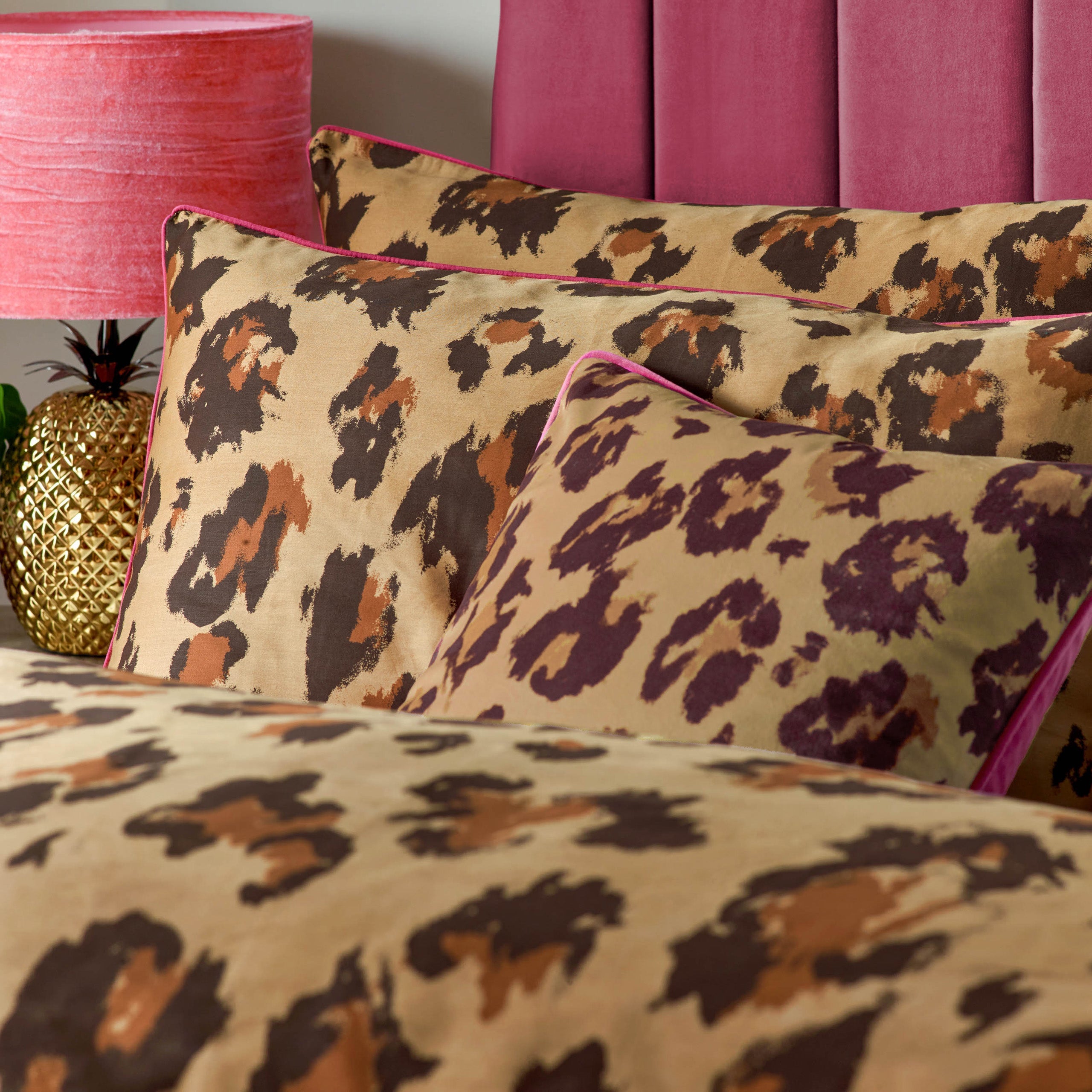 True Leopard Piped Velvet Cushion Multi