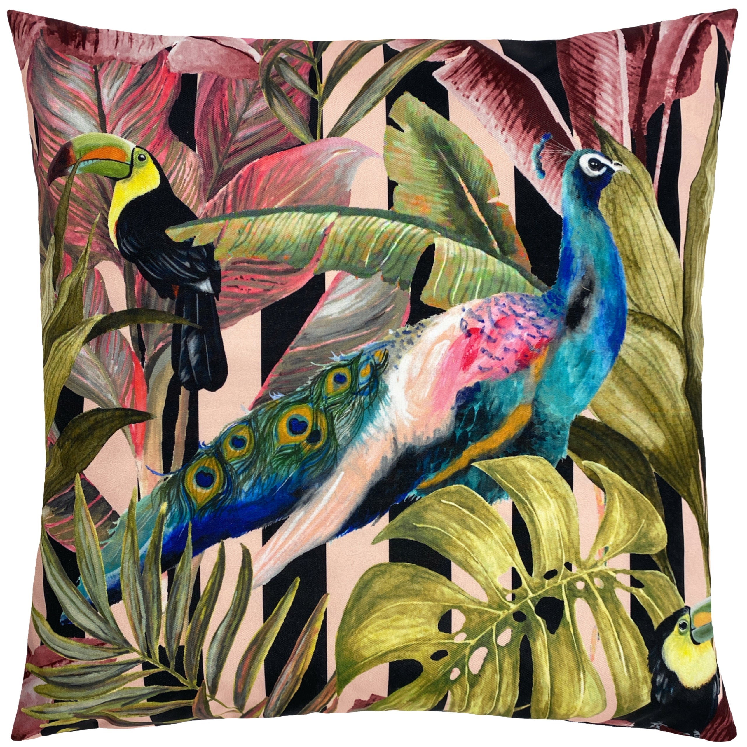 Toucan and Peacock Outdoor Cushion