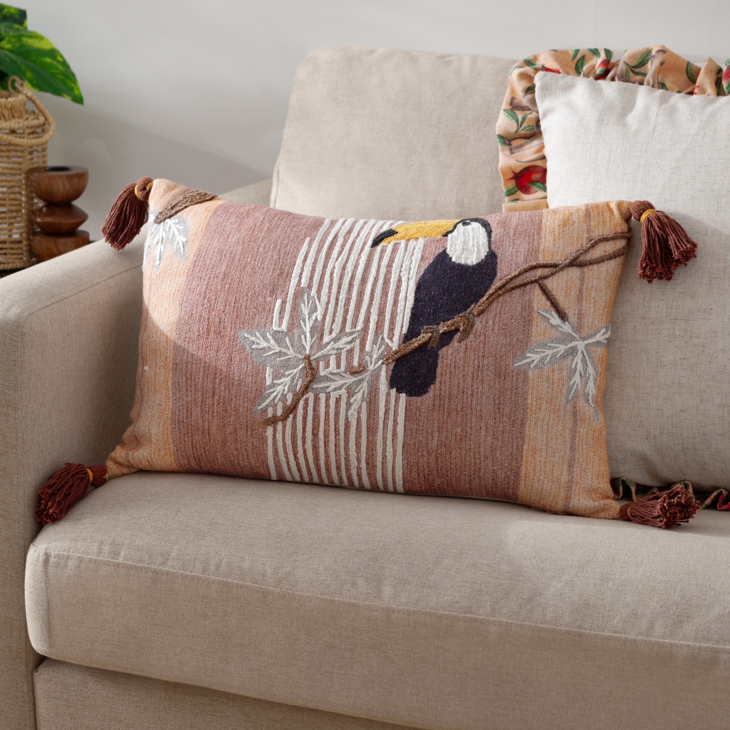 Treetop Toucan Embroidered Cushion