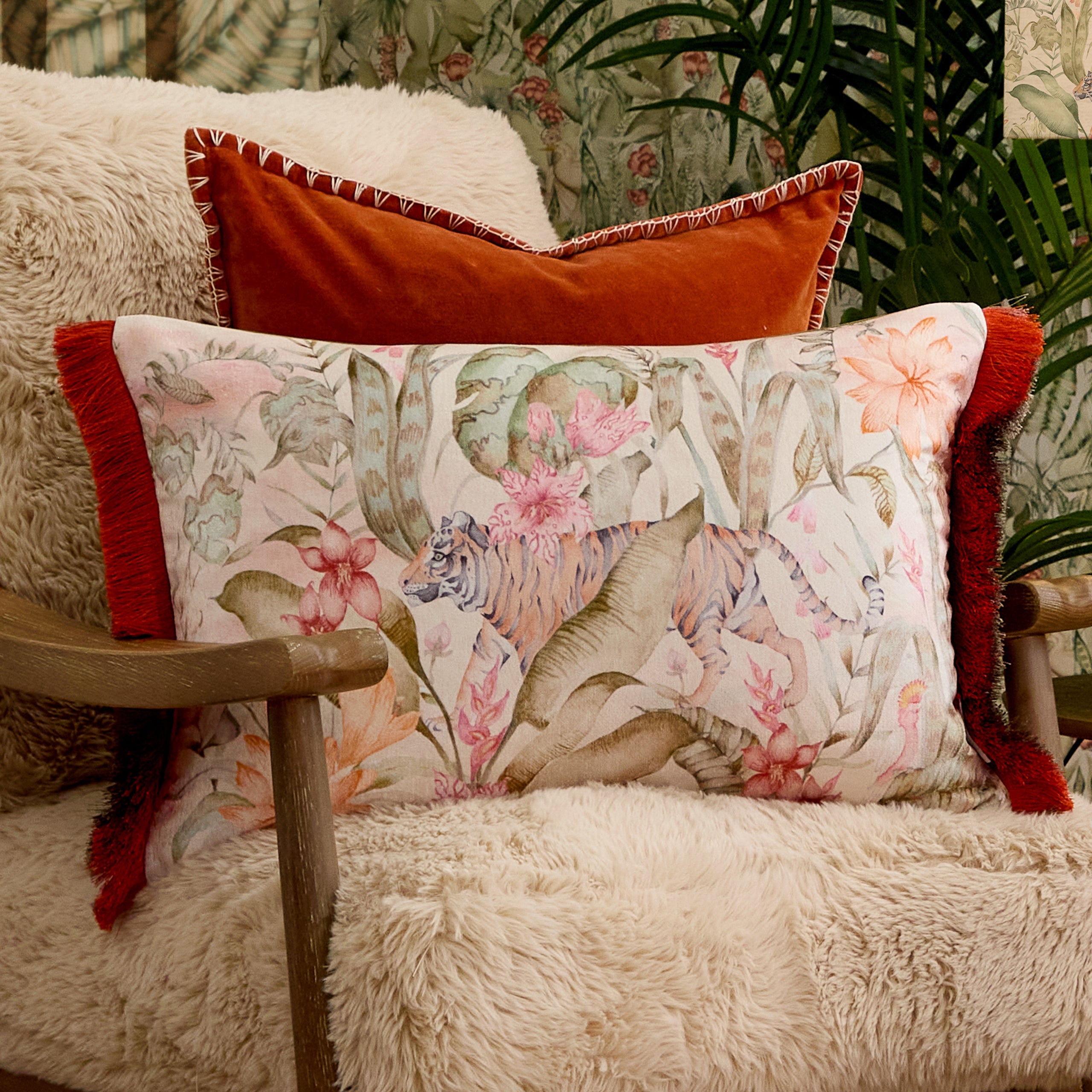 Tropical Utopia Printed Velvet Cushion