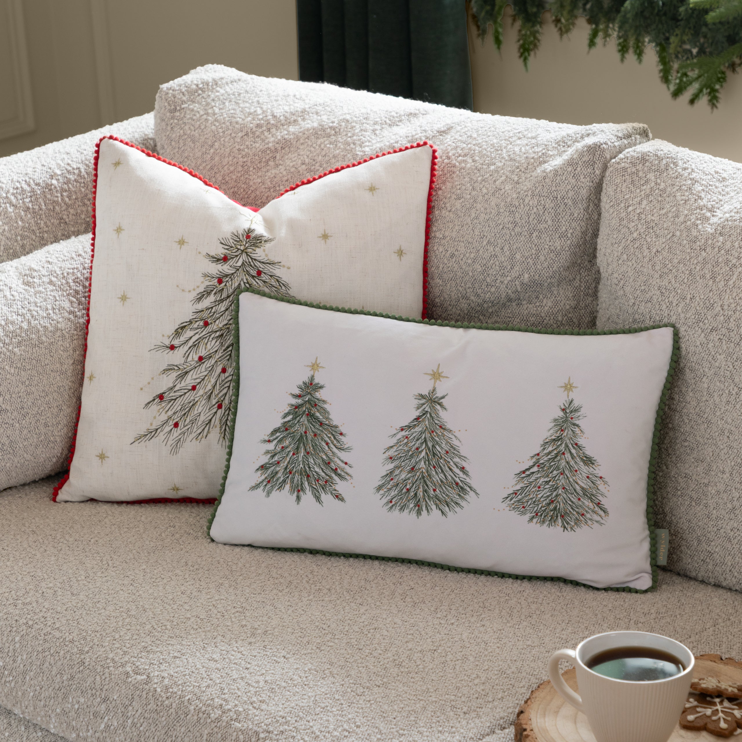 Twinkling Tree Trio Embroidered Cushion