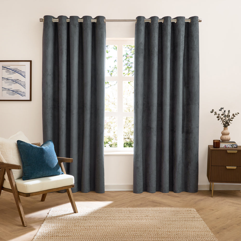 Verso Reversible Suede-look Blackout Eyelet Curtains