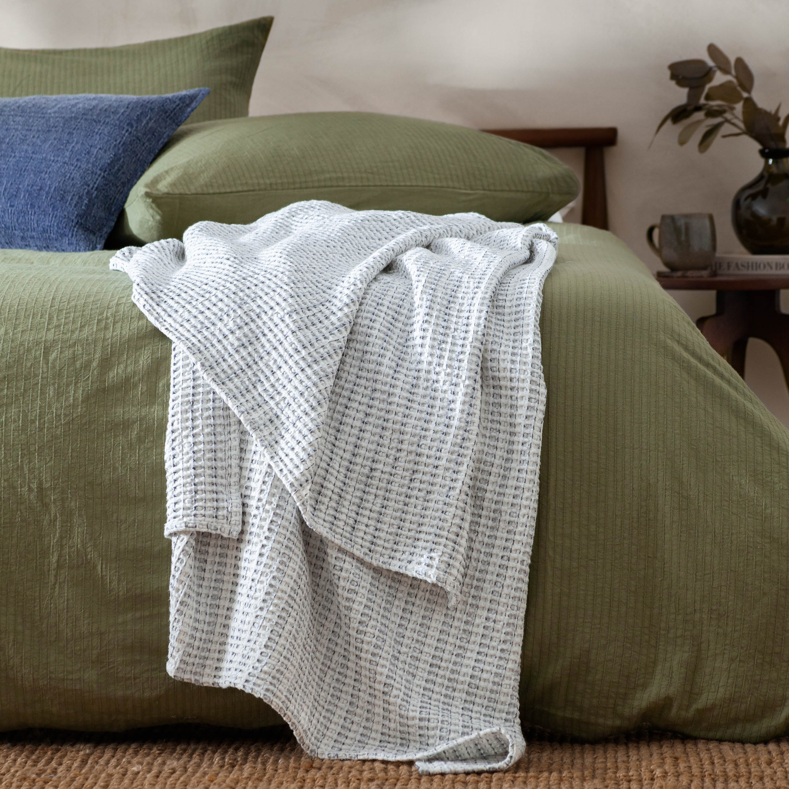 Waffle Textured 100% Cotton Bedspread