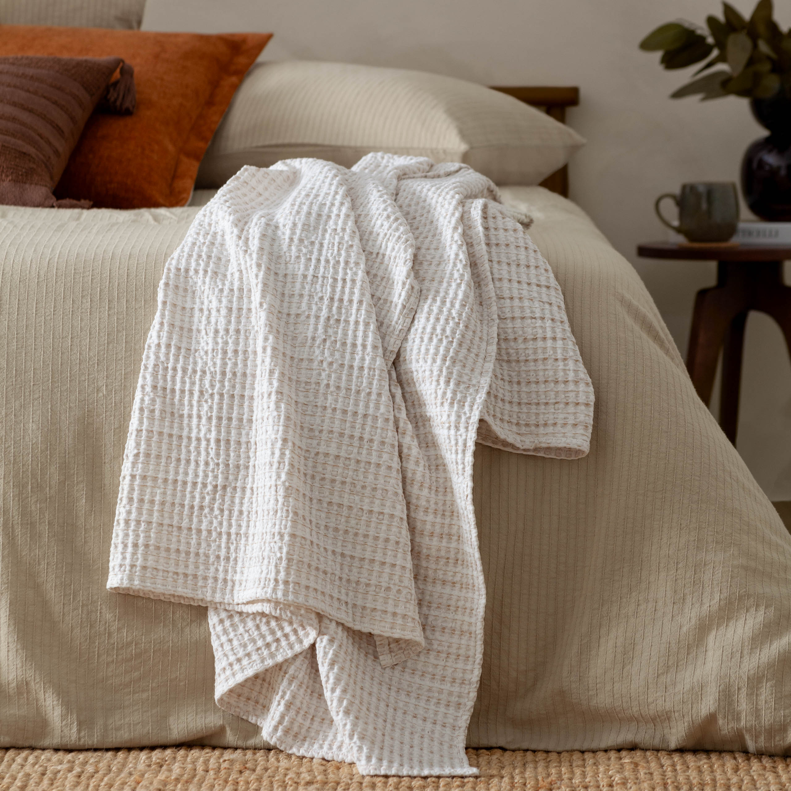 Waffle Textured 100% Cotton Bedspread