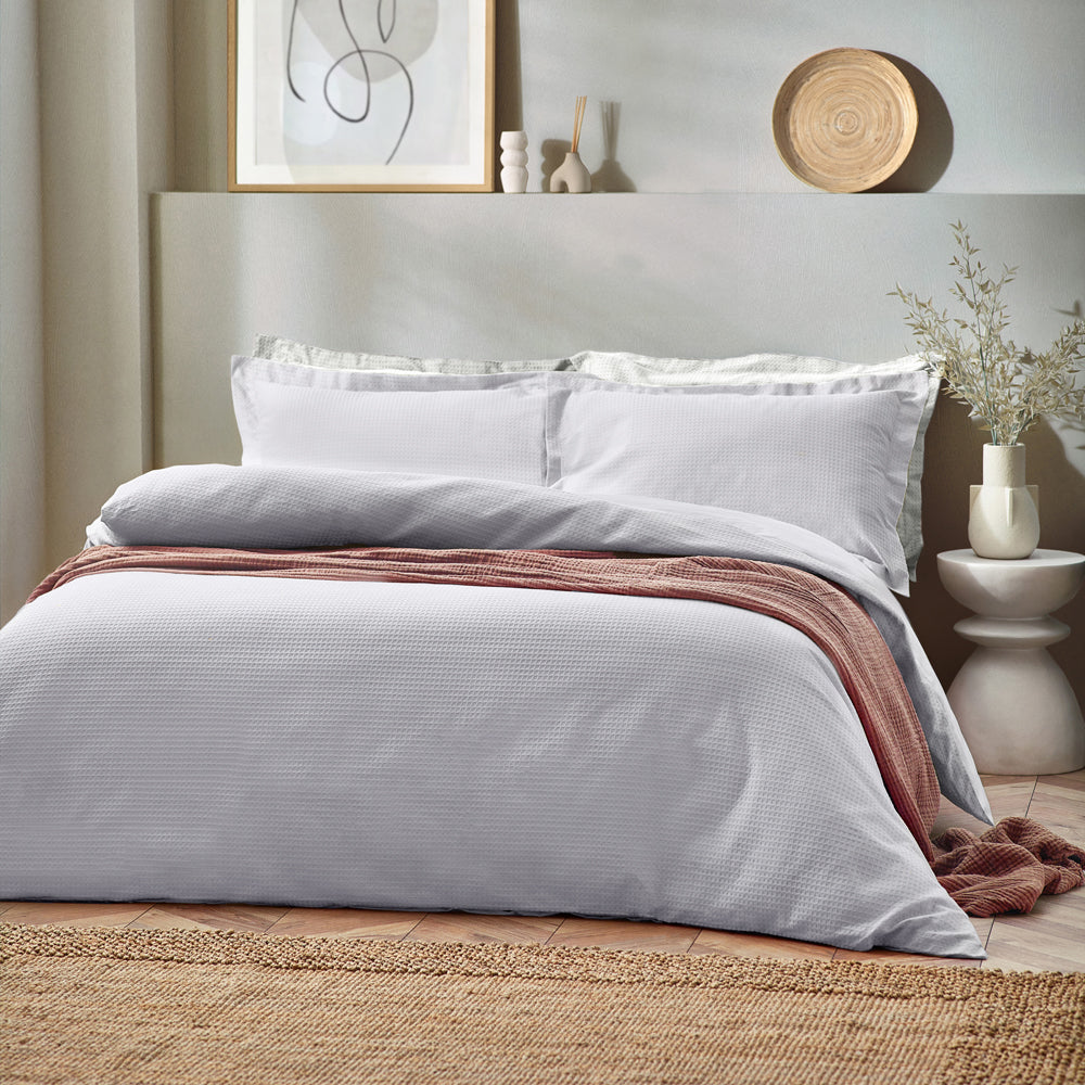 Waffle Textured 100% Cotton Duvet Cover Set