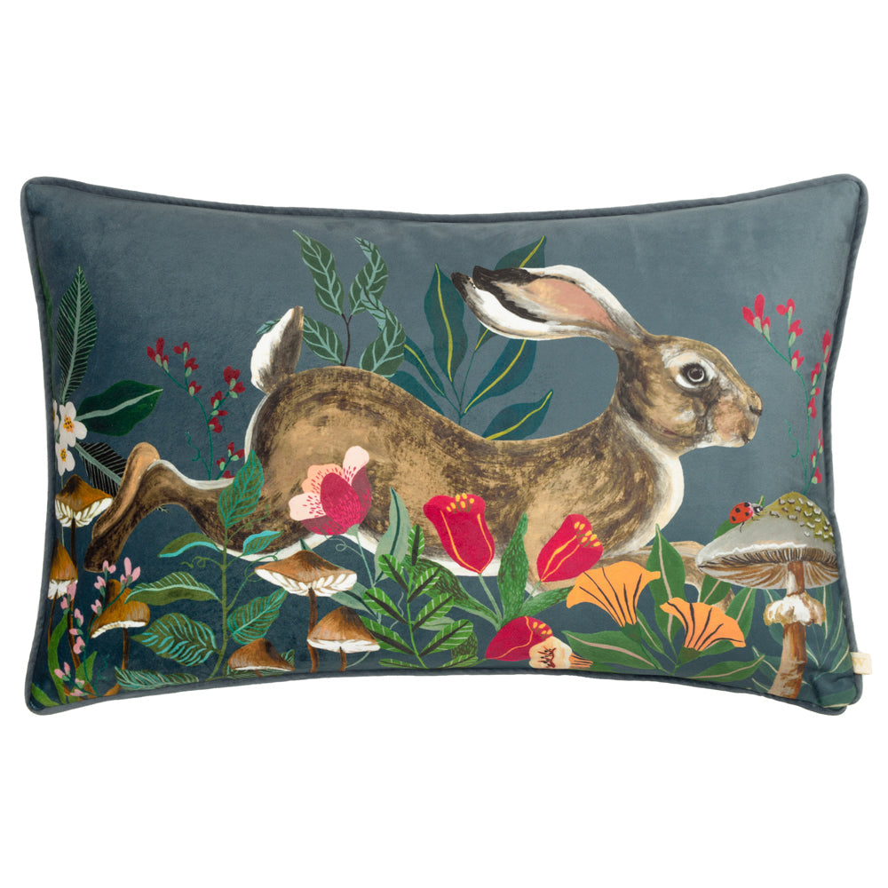 Wild Garden Leaping Hare Cushion Navy
