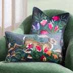 Wild Garden Leaping Hare Cushion Navy