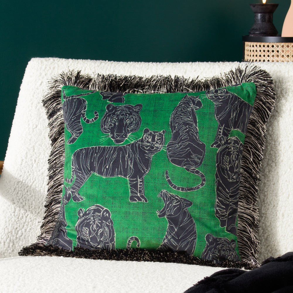 Wildcat Velvet Fringed Cushion