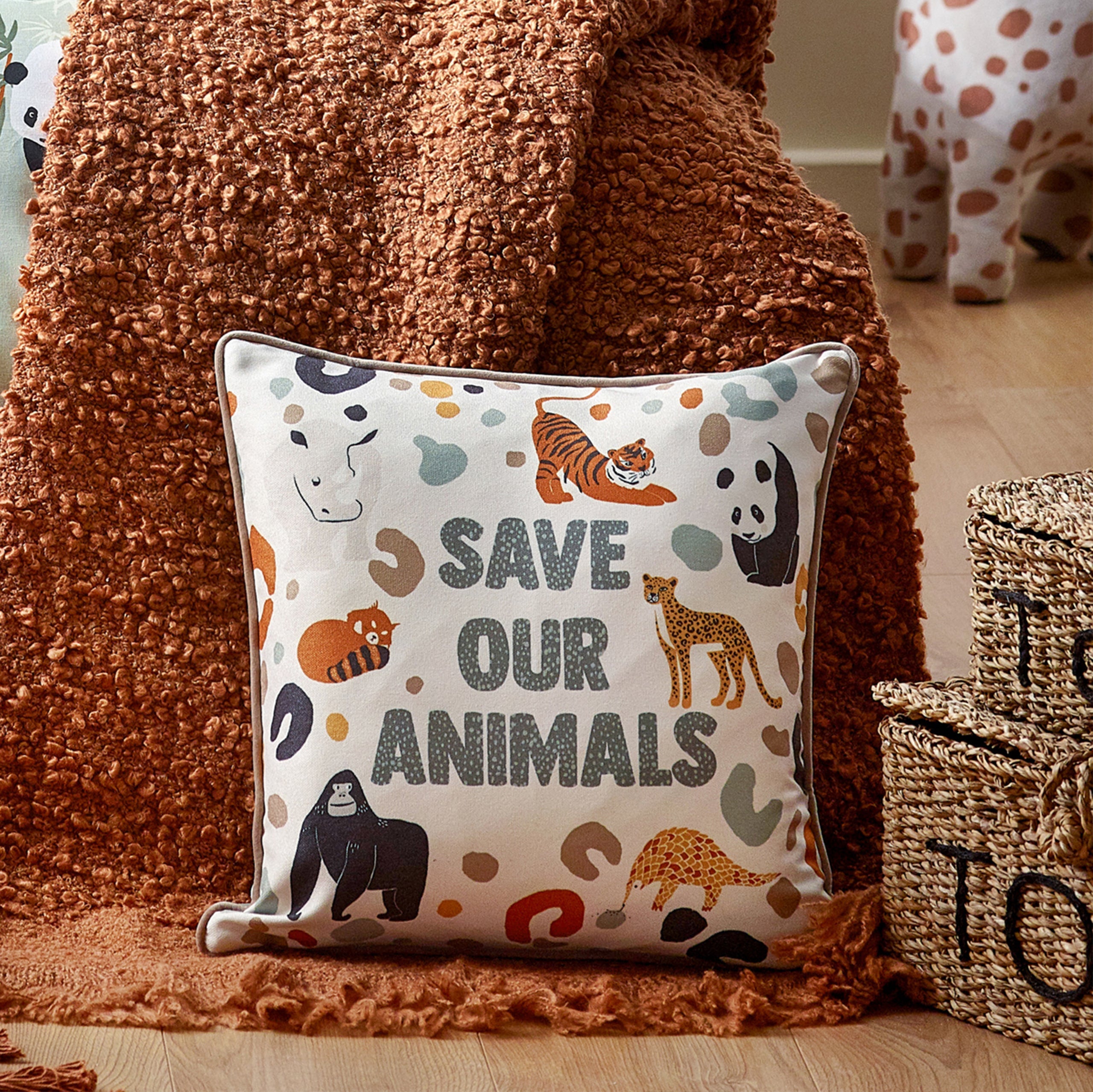 Wildlife Save Our Animals Piped Cushion
