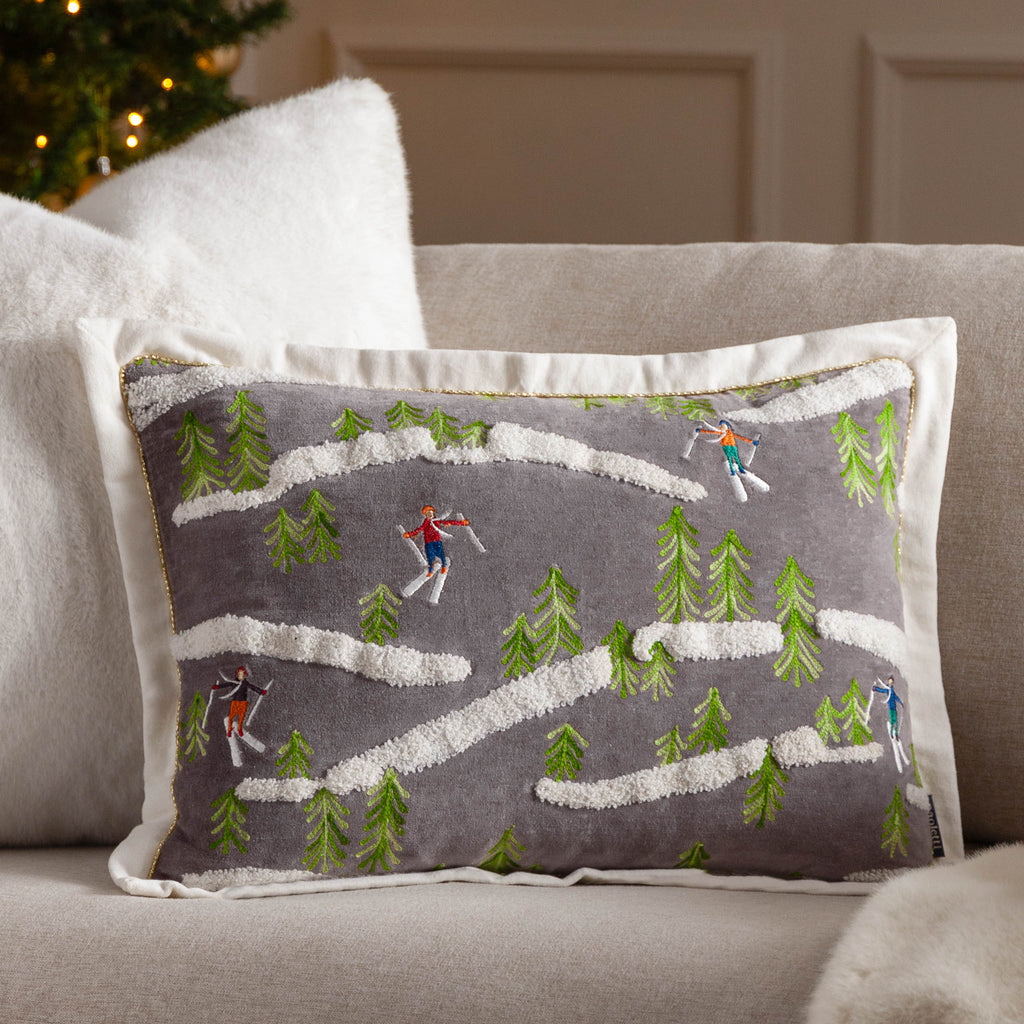 Winter Alpine Embroidered Cushion