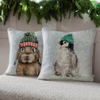 Winter Rabbit Printed Cushion