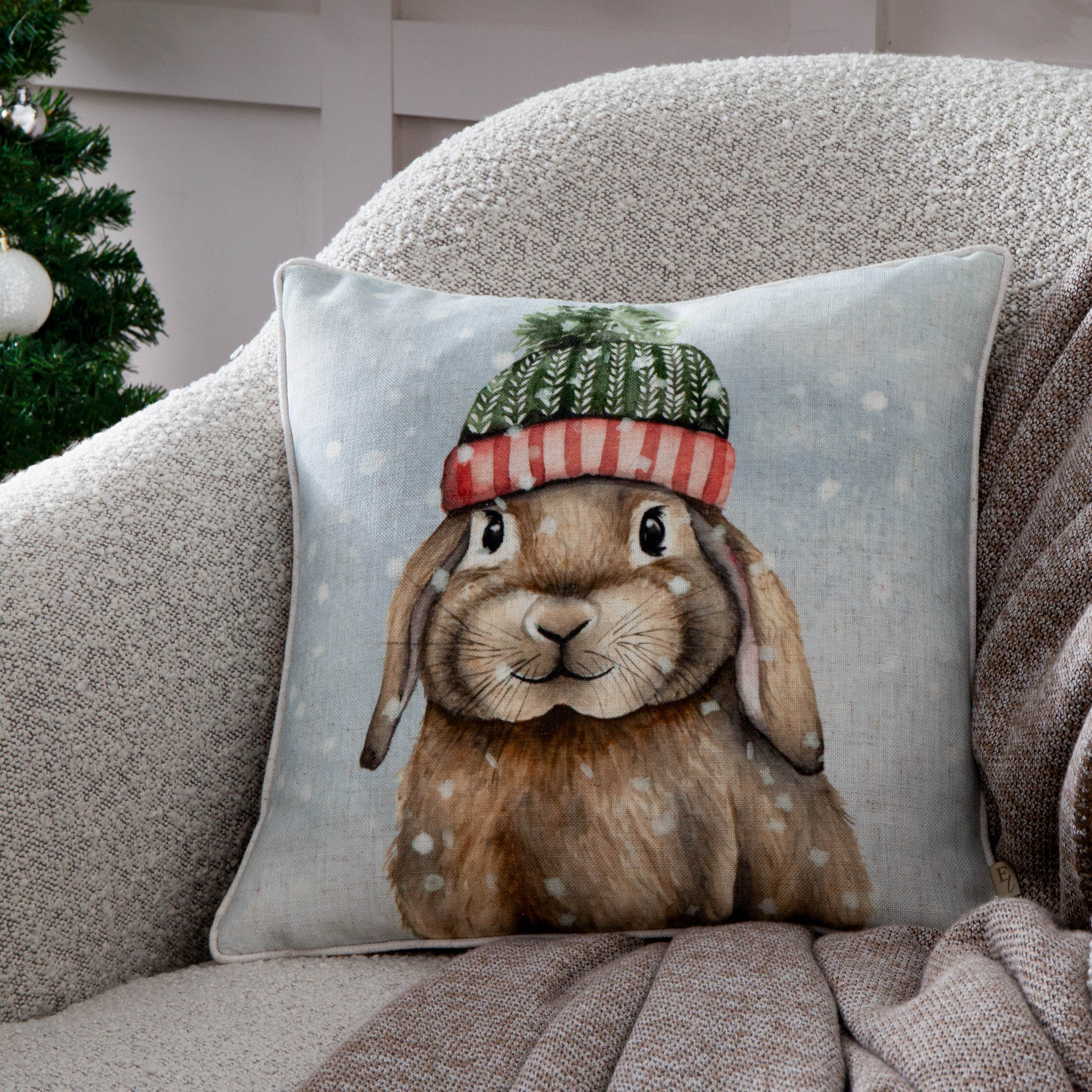 Winter Rabbit Printed Cushion