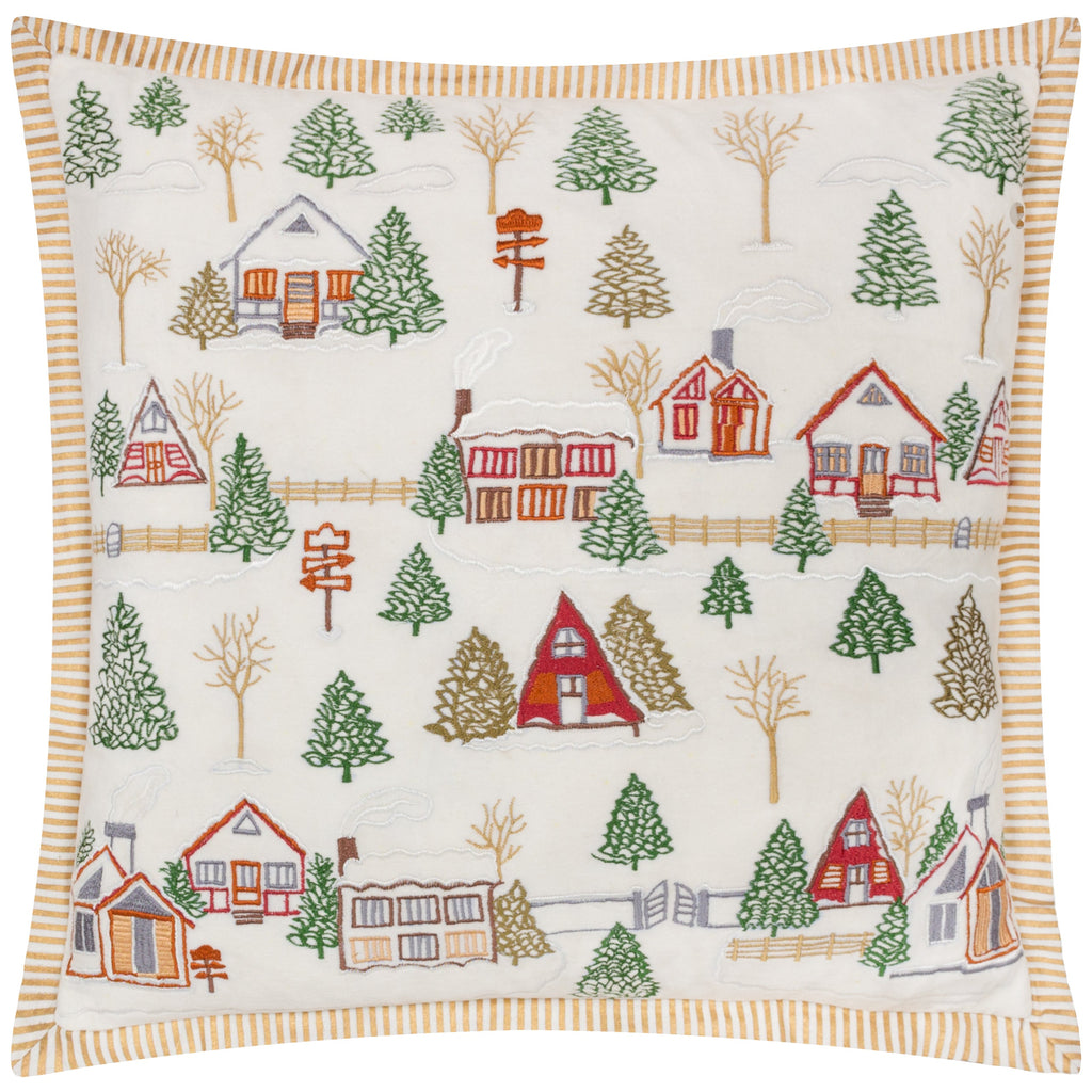 Winter Ski Lodges Embroidered Cushion