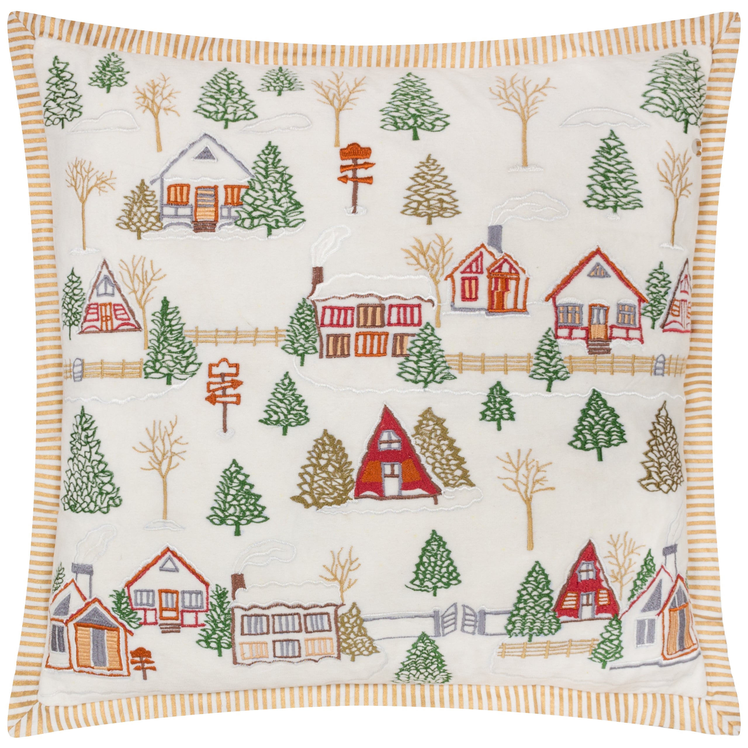Winter Ski Lodges Embroidered Cushion