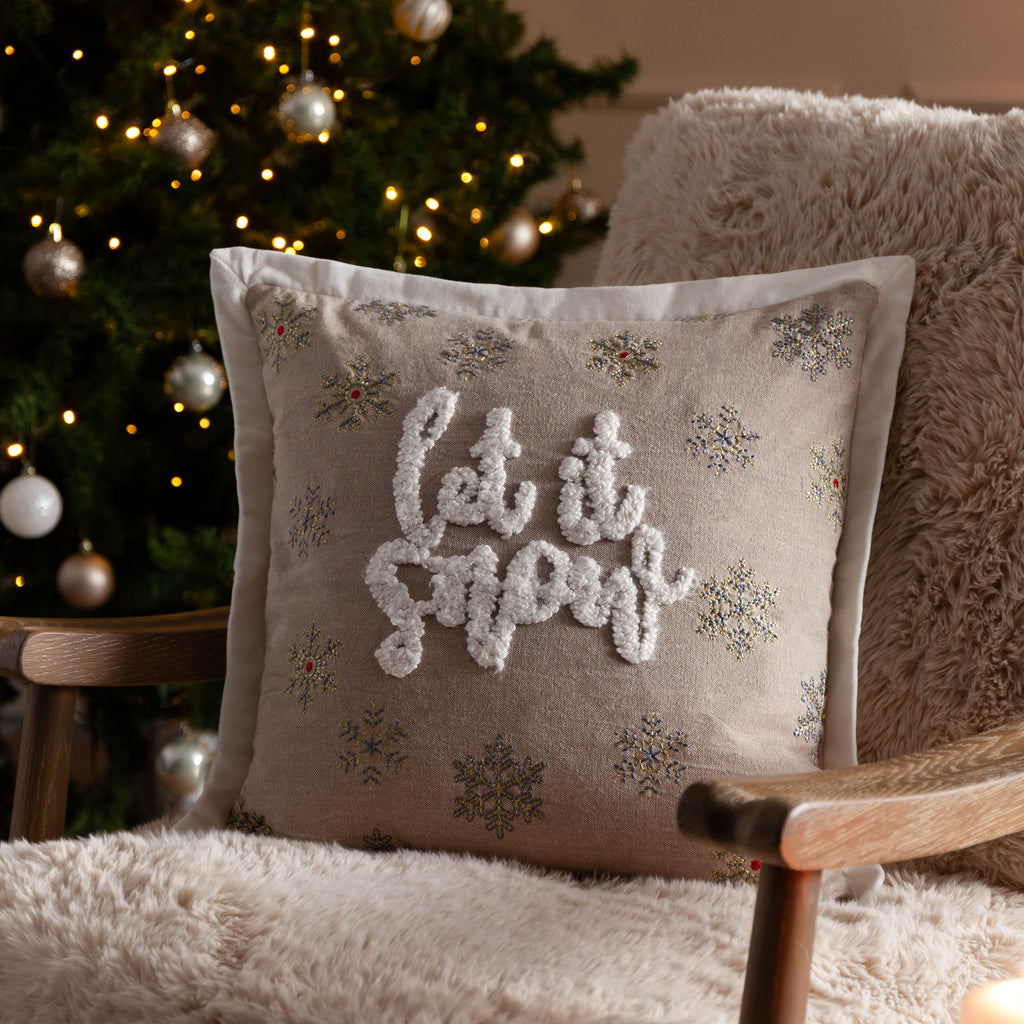 Winter Let It Snow Embroidered Cushion