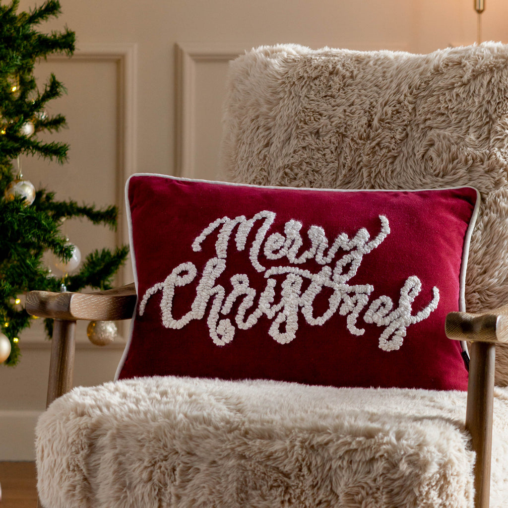 Winter Merry Christmas Applique Velvet Cushion