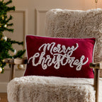 Winter Merry Christmas Applique Velvet Cushion
