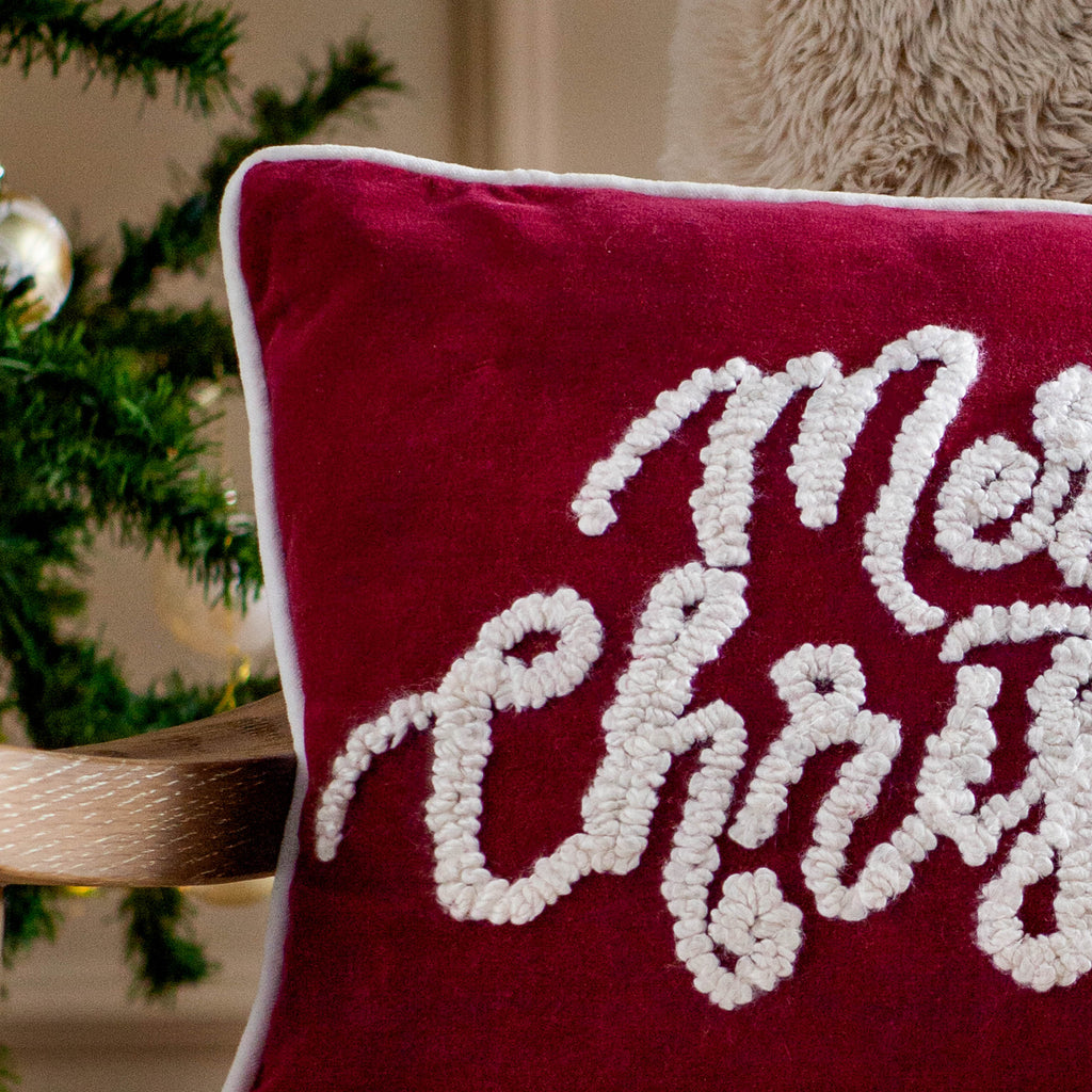 Winter Merry Christmas Applique Velvet Cushion