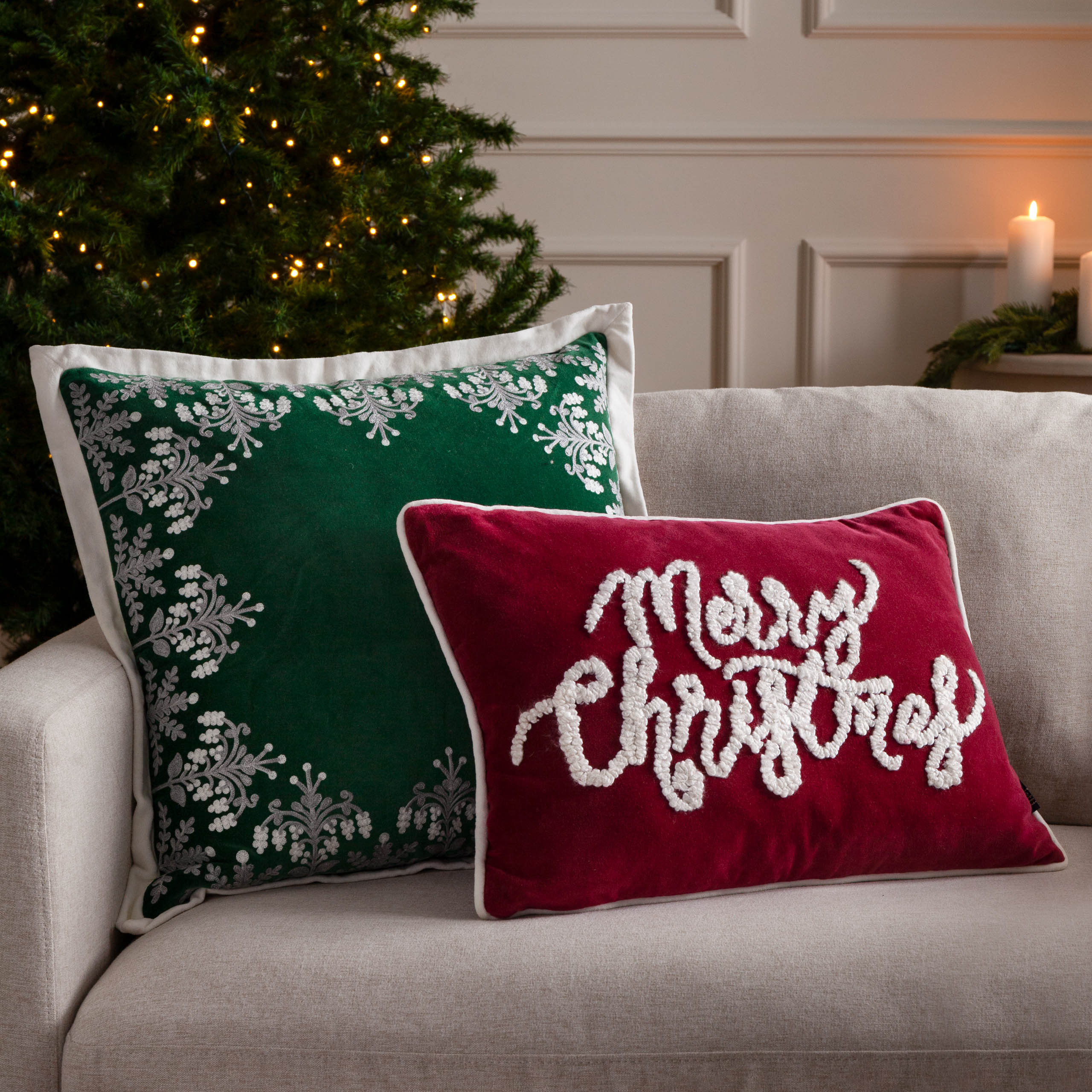 Winter Merry Christmas Applique Velvet Cushion