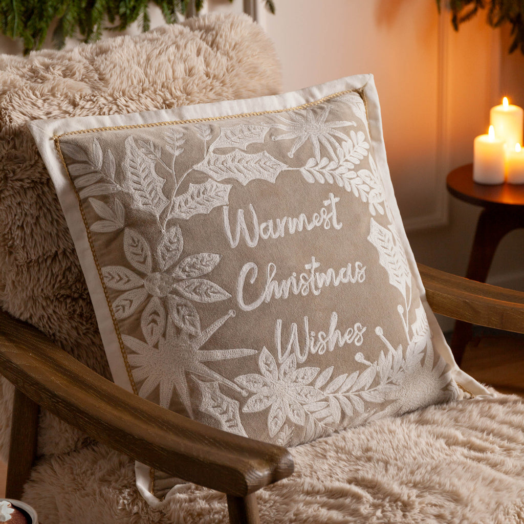Winter Warmest Wishes Embroidered Cushion
