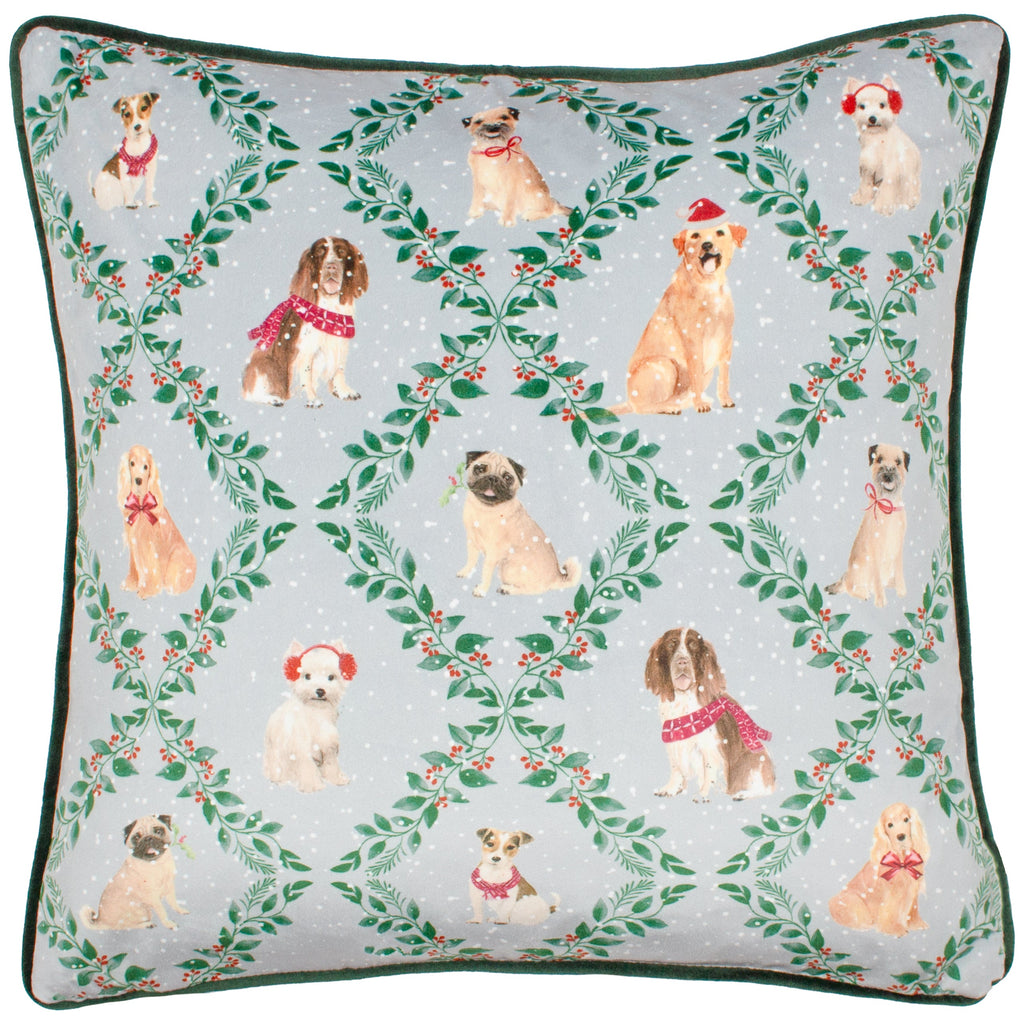 Christmas Dog Friends Printed Velvet Cushion