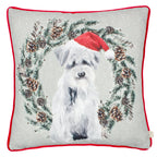 Christmas Dog Wreath Printed Cushion